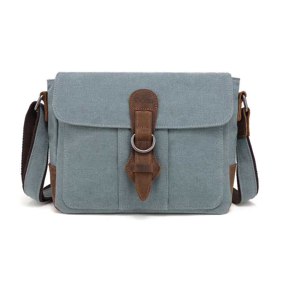 Bolso bandolera de lona con ribete de piel