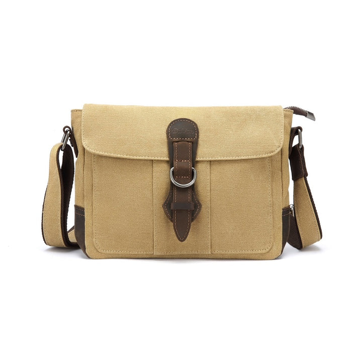 Bolso bandolera de lona con ribete de piel