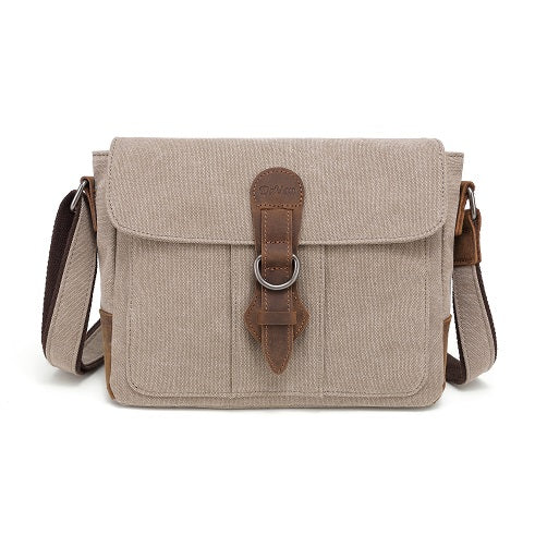 Bolso bandolera de lona con ribete de piel