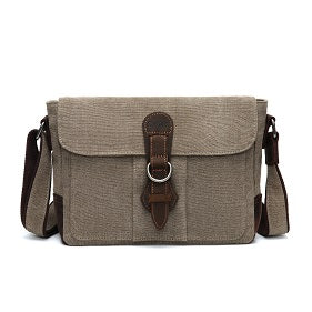 Bolso bandolera de lona con ribete de piel