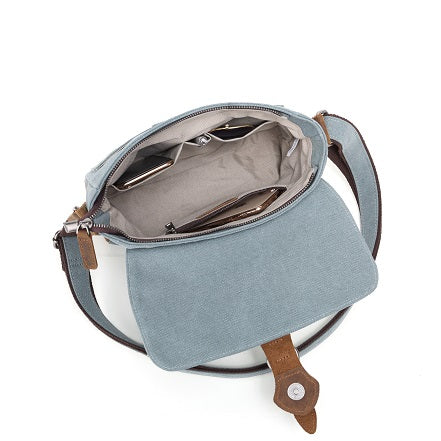 Bolso bandolera de lona con ribete de piel