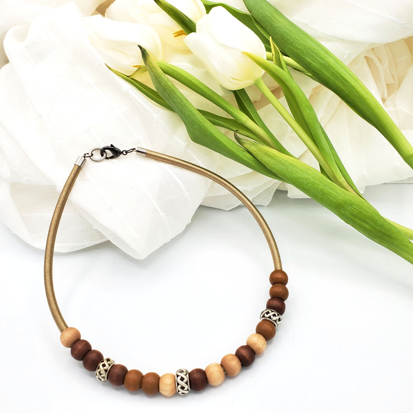 Golden Rope & Wooden Bead Necklace